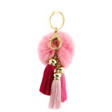 Key Chain - Rabbit Fur Pom Pom w/ Tassel - Pink